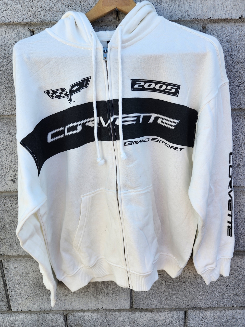 Vintage Corvete 2005 Grand Sport White Zip-Up Hoodie Small